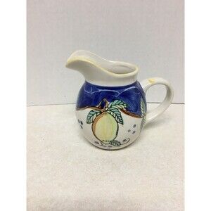 Vintage Pitcher  Creamer   Italy 4 1/2" H Dipinto Amano Italy Limoncello Lemon